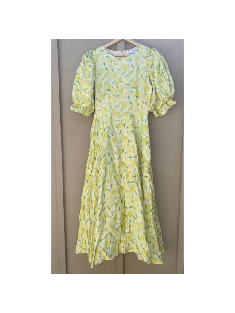 Ivy City Co. Apple Fruit Dress Puff Sleeves Yellow